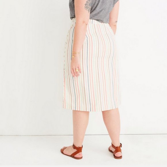 MADEWELL RAINBOW STRIPE BUTTON SLIT MIDI SKIRT - Picture 5 of 6